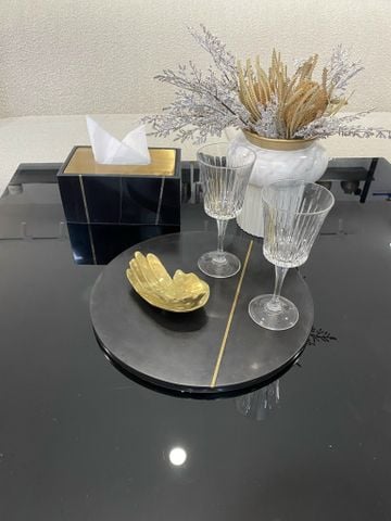 Khay Trang Trí Bằng Đá Marble Hiện Đại Hình Tròn Màu Đen FAT23