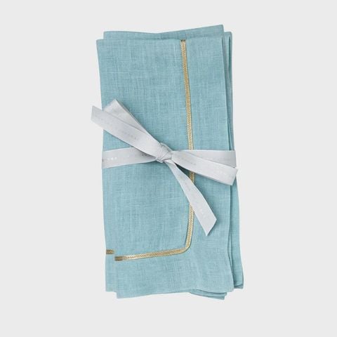 Joanna Buchanan - Khăn ăn Duck Egg Blue Gold Trim  Linen Dinner (Set 2) (Nhập Mỹ)