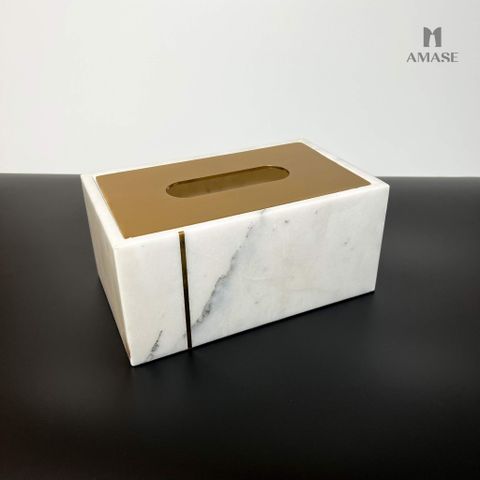 Hộp Đựng Giấy Bằng Đá Marble Nắp Kim Loại Cao Cấp Hình Chữ Nhật Màu Trắng FATB8