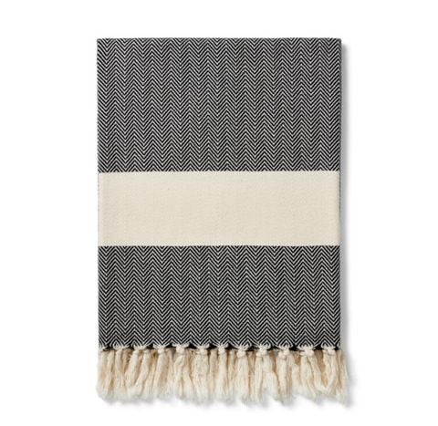 Khăn phủ sofa Ferah Herringbone - Organic Cotton Blankets Xanh đen (Nhập UK)