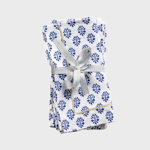 Joanna Buchanan -  Khăn ăn Printed leaf dinner napkins - cobalt  (Set 2) (Nhập Mỹ)