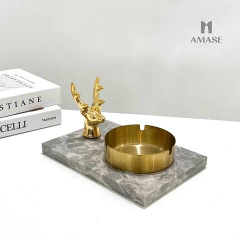 Gạt tàn decor phối tượng hươu - Đế marble trắng