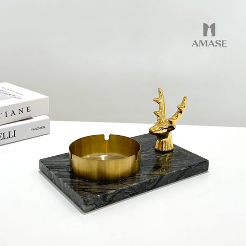 Gạt tàn decor phối tượng hươu - Đế marble đen