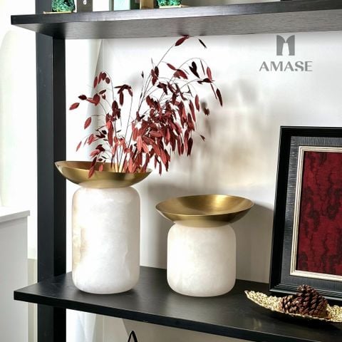 Decor/ Lọ hoa cách điệu đồng và đá tự nhiên