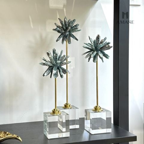 Decor Khối Tinh Thể Phối Trụ Màu Lục