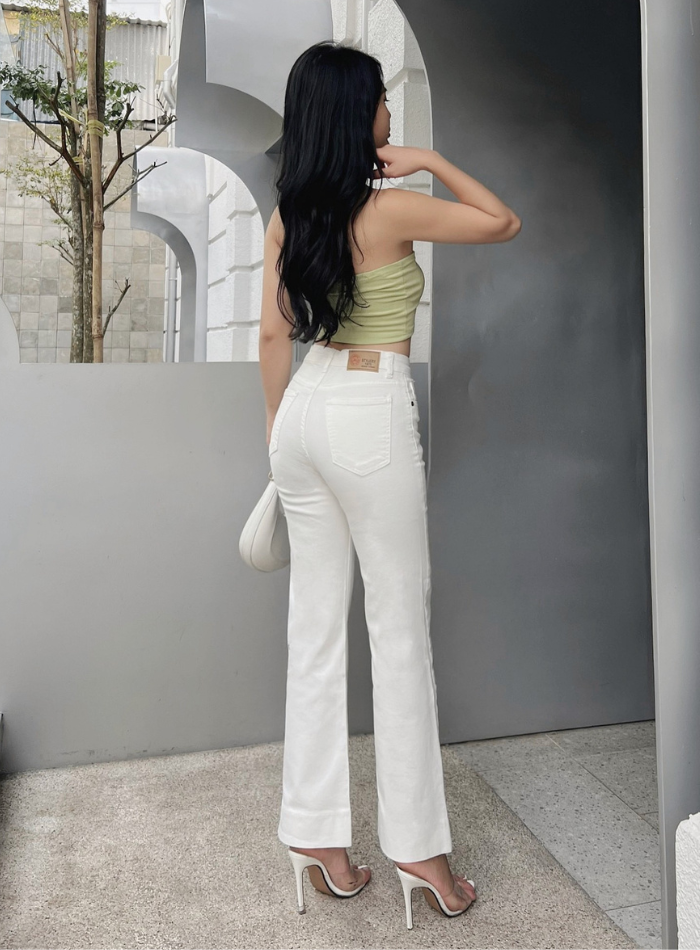 Quần suông đứng nữ màu trắng lưng cao co giãn vải xuất chính cống HQJeans thiết kế HQ71 
