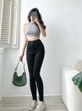  HQJeans Quần legging đen chất kaki siêu co giãn lưng siêu cao ôm dáng đơn giãn dễ mang HQ142 