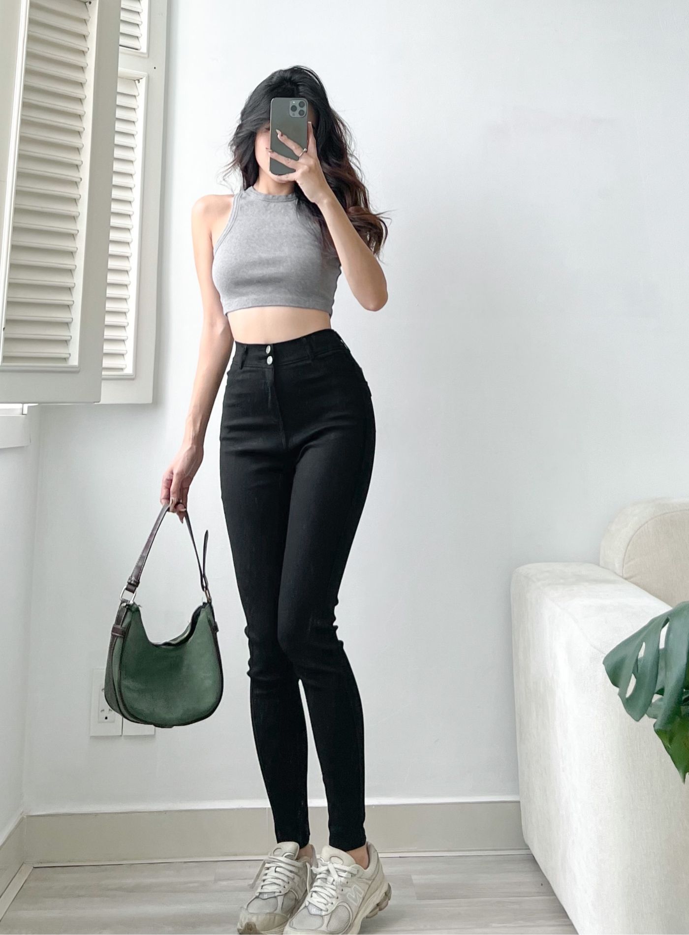  HQJeans Quần legging đen chất kaki siêu co giãn lưng siêu cao ôm dáng đơn giãn dễ mang HQ142 
