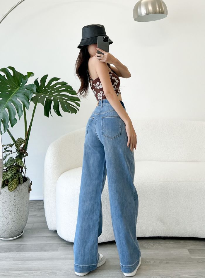  Quần jeans ống suông lưng cao ôm dáng tag v dáng dài lai 3 phân co giãn mẫu thiết kế mới HQJeans HQ102 