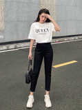  Quần jean nữ boyfriend baggy trơn dài đen và xám chuột co giãn HQJEANS 