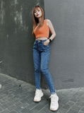  Quần jean nữ boyfriend baggy lưng thun trơn dài co giãn HQJEANS mẫu mới 