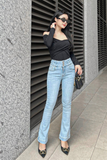  Quần jeans ống loe nữ dáng dài lưng 3 cúc siêu cao co giãn thoải mái thiết kế HQJeans HQ80 