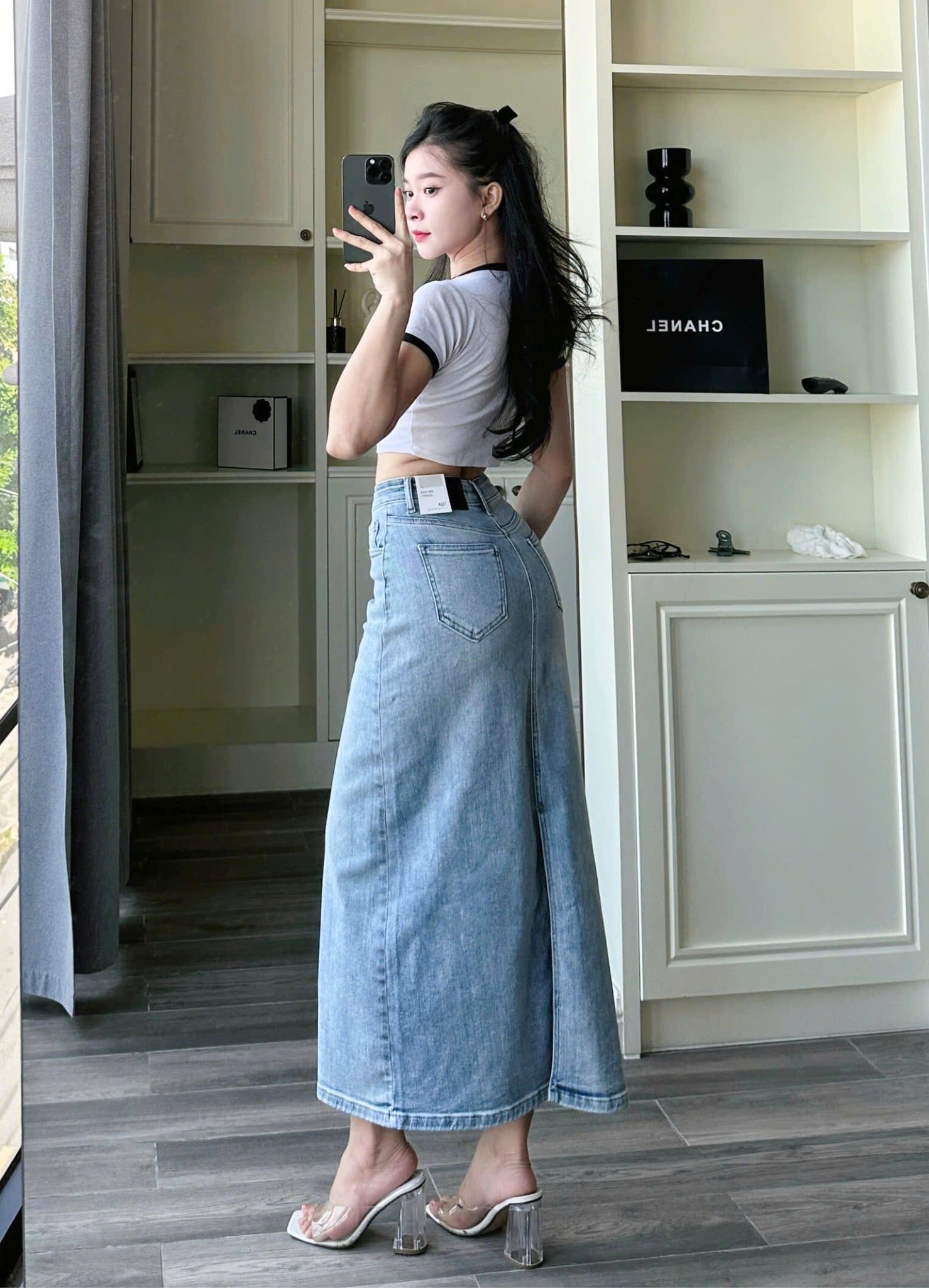  HQJeans Chân váy jeans siêu dài co giãn chất lượng VNXK mẫu thiết kế mới HQ190 