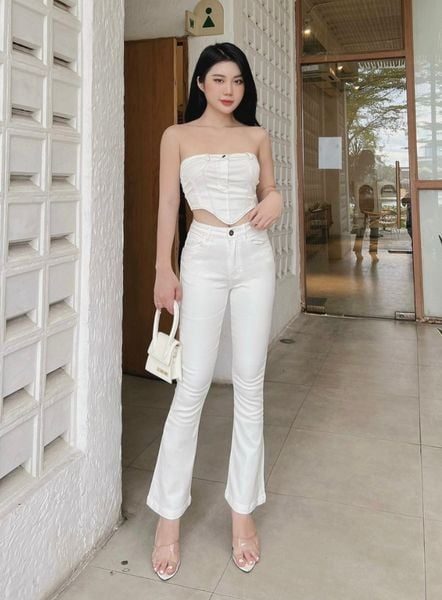  HQJeans Quần jeans nữ ống loe đen trắng chất mềm mịn co giãn cao cấp mẫu mới HQ168 