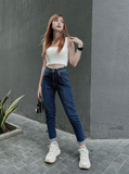  Quần jean nữ boyfriend baggy trơn dài đen và trắng co giãn HQJEANS 