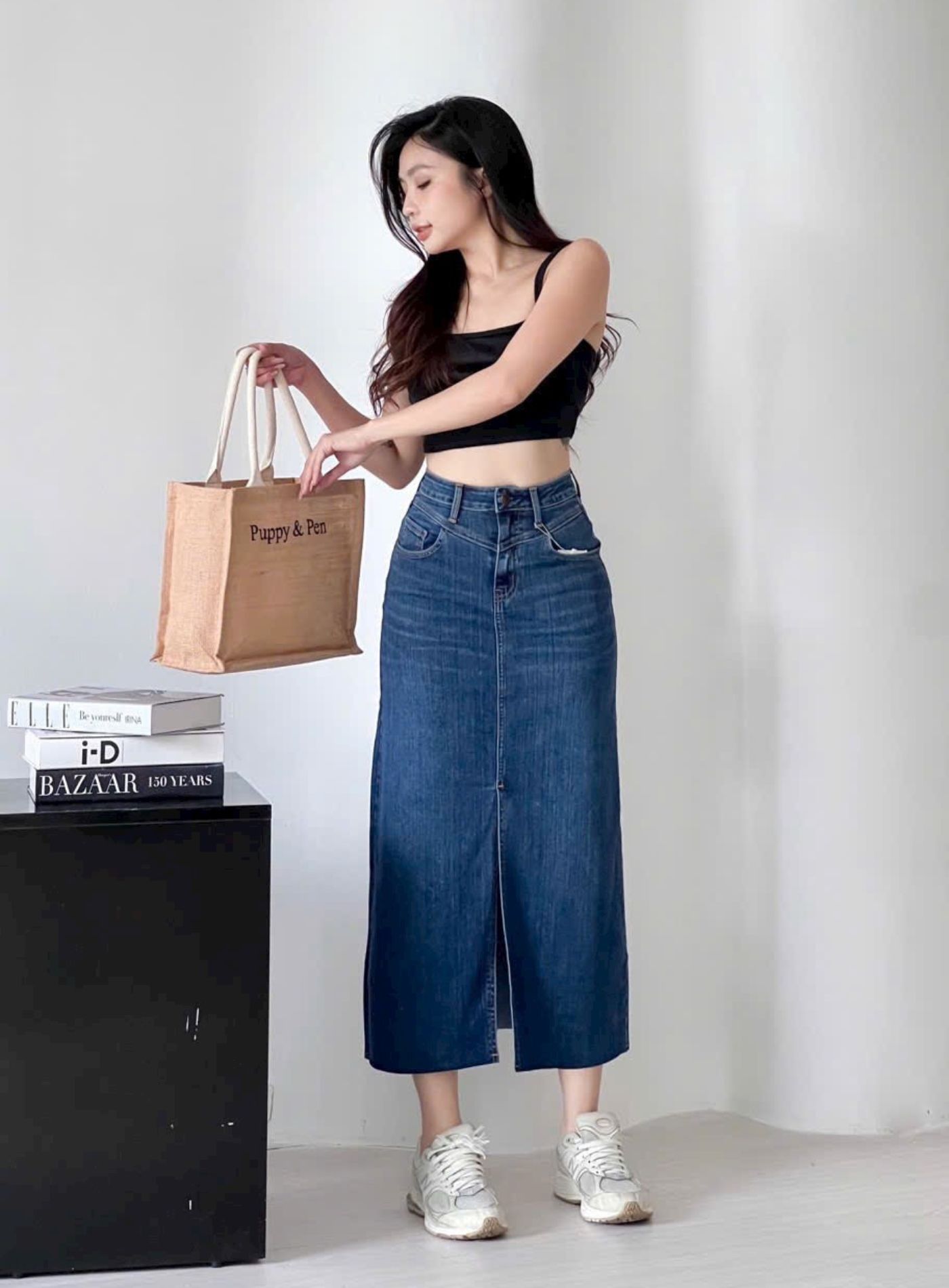  HQJeans Chân váy midi dáng dài chất lượng xuất khẩu mẫu thiết kế mới HQ153 