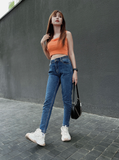  Quần jean nữ boyfriend baggy lưng thun trơn dài co giãn HQJEANS mẫu mới 