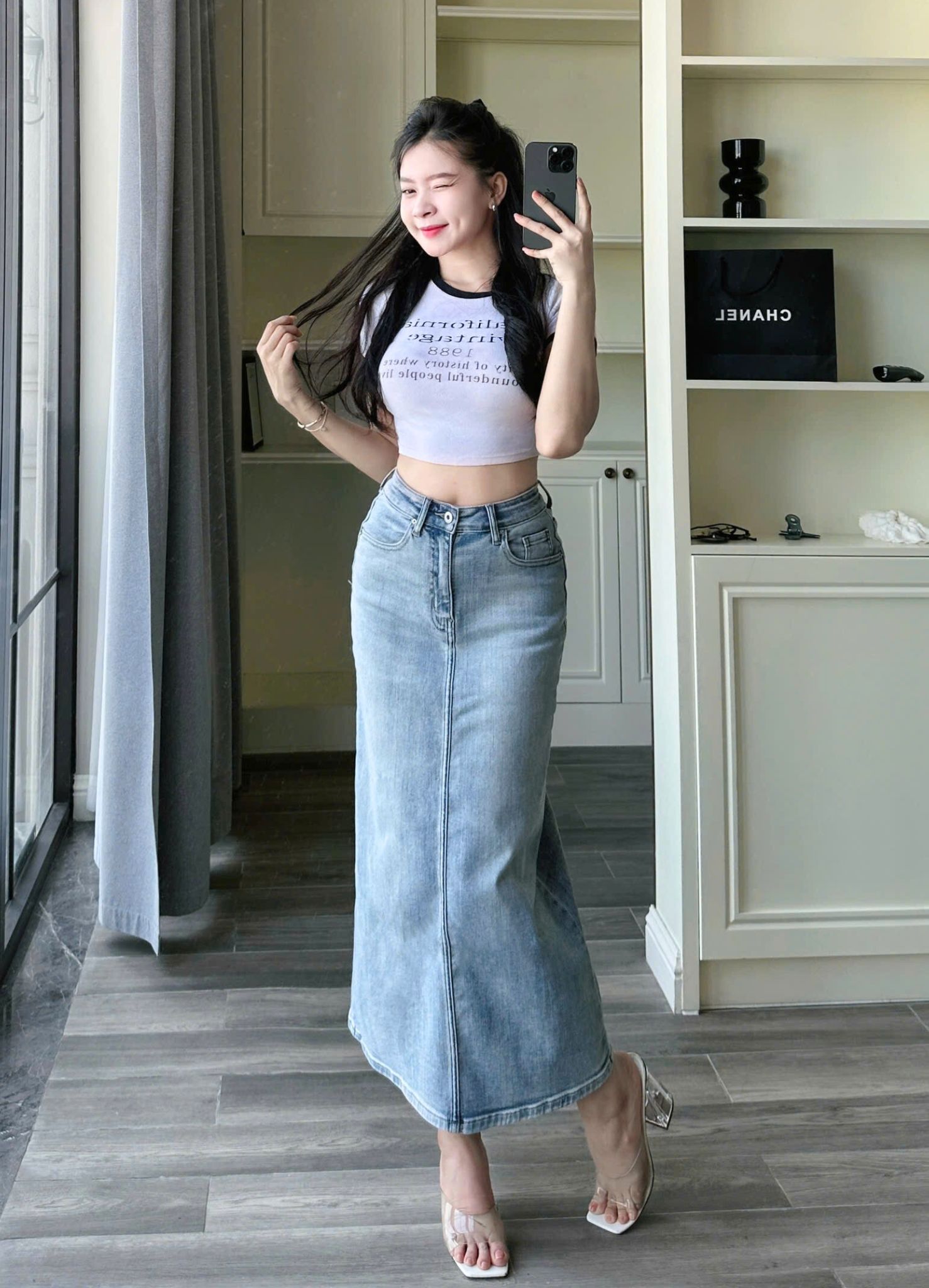  HQJeans Chân váy jeans siêu dài co giãn chất lượng VNXK mẫu thiết kế mới HQ190 