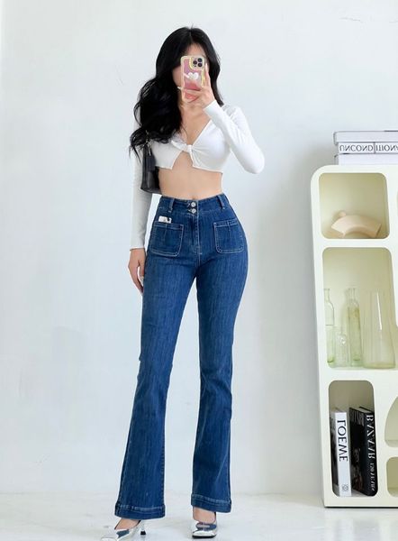  Quần jeans ống loe lưng cao túi trước lai 3 phân co giãn thoải mái chất lượng xuất khẩu HQJeans HQ106 