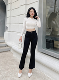  Quần jeans ống loe nữ đen và trắng dáng dài lai cắt co giãn tốt HQJeans mẫu thiết kế HQ81 