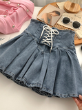  Chân váy jeans HQJeans bảng lớn thắt dây dáng xèo bên trong có short 