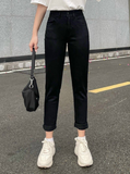  Quần jean nữ boyfriend baggy trơn dài đen và xám chuột co giãn HQJEANS 