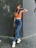  Quần jean nữ boyfriend baggy lưng thun trơn dài co giãn HQJEANS mẫu mới 