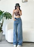  Quần jeans ống suông lưng cao ôm dáng tag v dáng dài lai 3 phân co giãn mẫu thiết kế mới HQJeans HQ102 