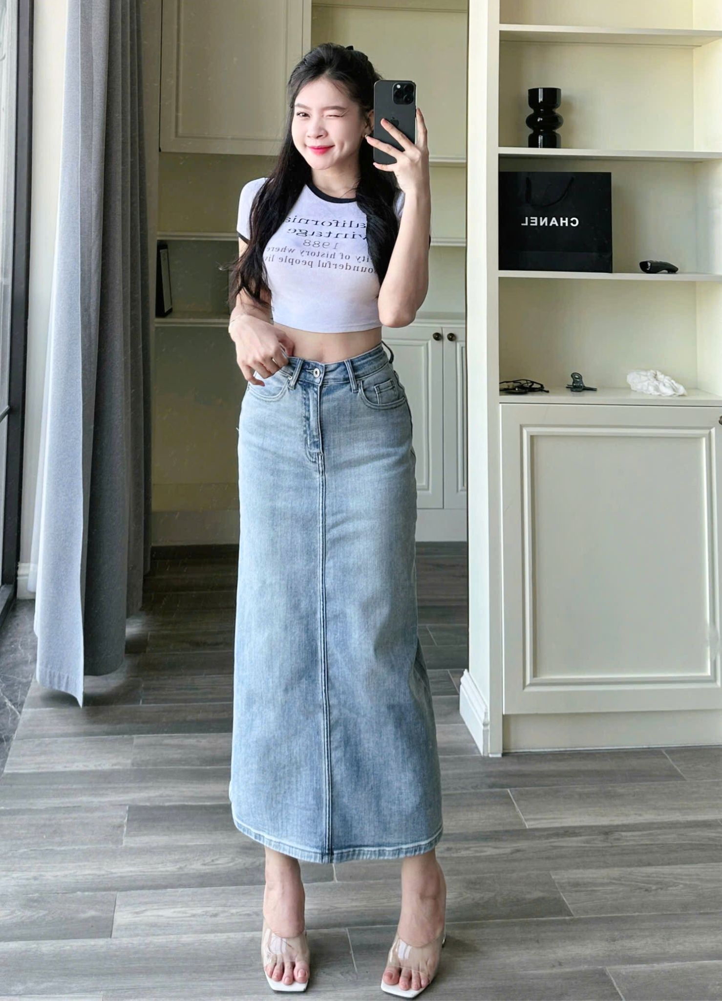  HQJeans Chân váy jeans siêu dài co giãn chất lượng VNXK mẫu thiết kế mới HQ190 