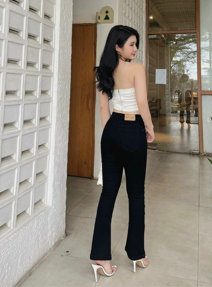  HQJeans Quần jeans nữ ống loe đen trắng chất mềm mịn co giãn cao cấp mẫu mới HQ168 