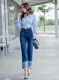  Quần suông đứng gấu may gấp ngược HQJeans cao cấp chất jeans denim VietNam xuất khẩu co giãn tốt, độ bền cao 