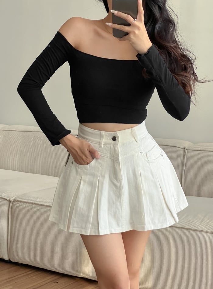  HQJeans Chân váy jeans cotton xếp ly dáng A xòe may nét bên trong có short jeans mẫu thiết kế mới HQ169 