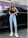  Quần jean nữ boyfriend baggy lưng thun trơn dài co giãn HQJEANS mẫu mới 