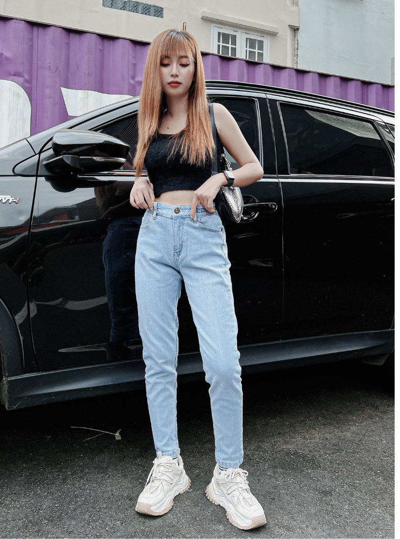  Quần jean nữ boyfriend baggy lưng thun trơn dài co giãn HQJEANS mẫu mới 