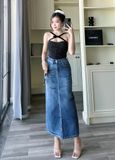  HQJeans Chân váy jeans siêu dài co giãn chất lượng VNXK mẫu thiết kế mới HQ190 