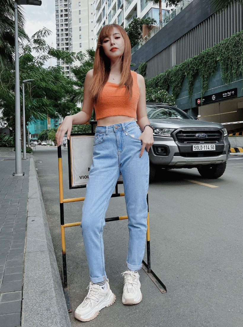  Quần jean nữ boyfriend baggy trơn dài đen và trắng co giãn HQJEANS 