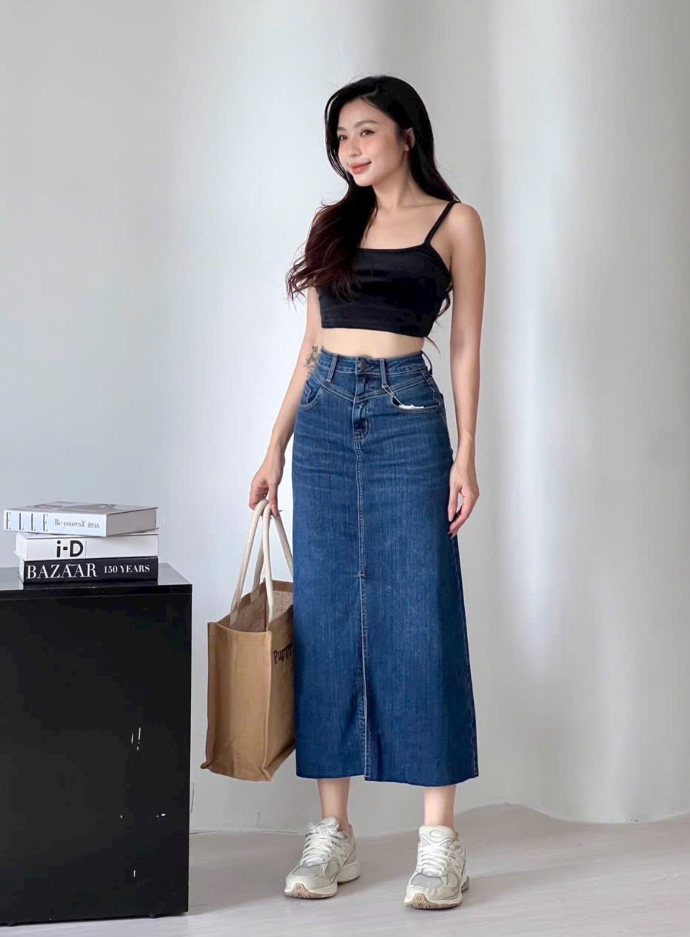  HQJeans Chân váy midi dáng dài chất lượng xuất khẩu mẫu thiết kế mới HQ153 
