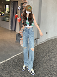  Quần jeans nữ suông đứng dài rách gối HQJeans mới nhất 