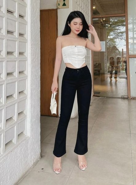  HQJeans Quần jeans nữ ống loe đen trắng chất mềm mịn co giãn cao cấp mẫu mới HQ168 