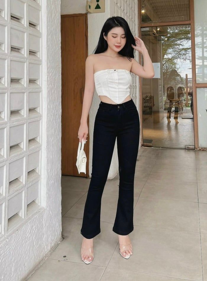  HQJeans Quần jeans nữ ống loe đen trắng chất mềm mịn co giãn cao cấp mẫu mới HQ168 