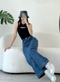  Quần jeans ống suông lưng cao ôm dáng tag v dáng dài lai 3 phân co giãn mẫu thiết kế mới HQJeans HQ102 