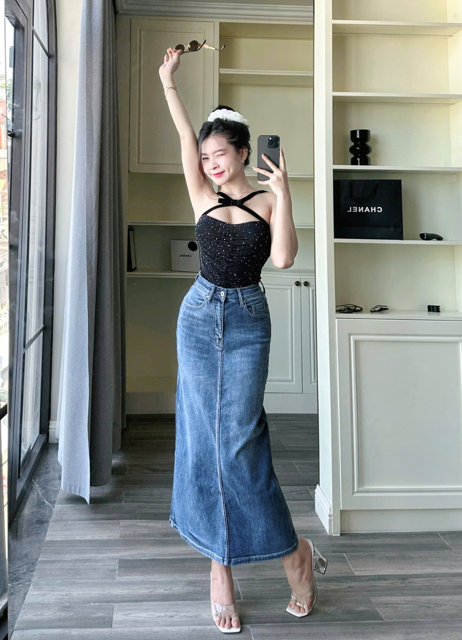 HQJeans Chân váy jeans siêu dài co giãn chất lượng VNXK mẫu thiết kế mới HQ190 