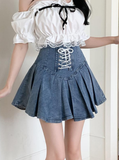  Chân váy jeans HQJeans bảng lớn thắt dây dáng xèo bên trong có short 