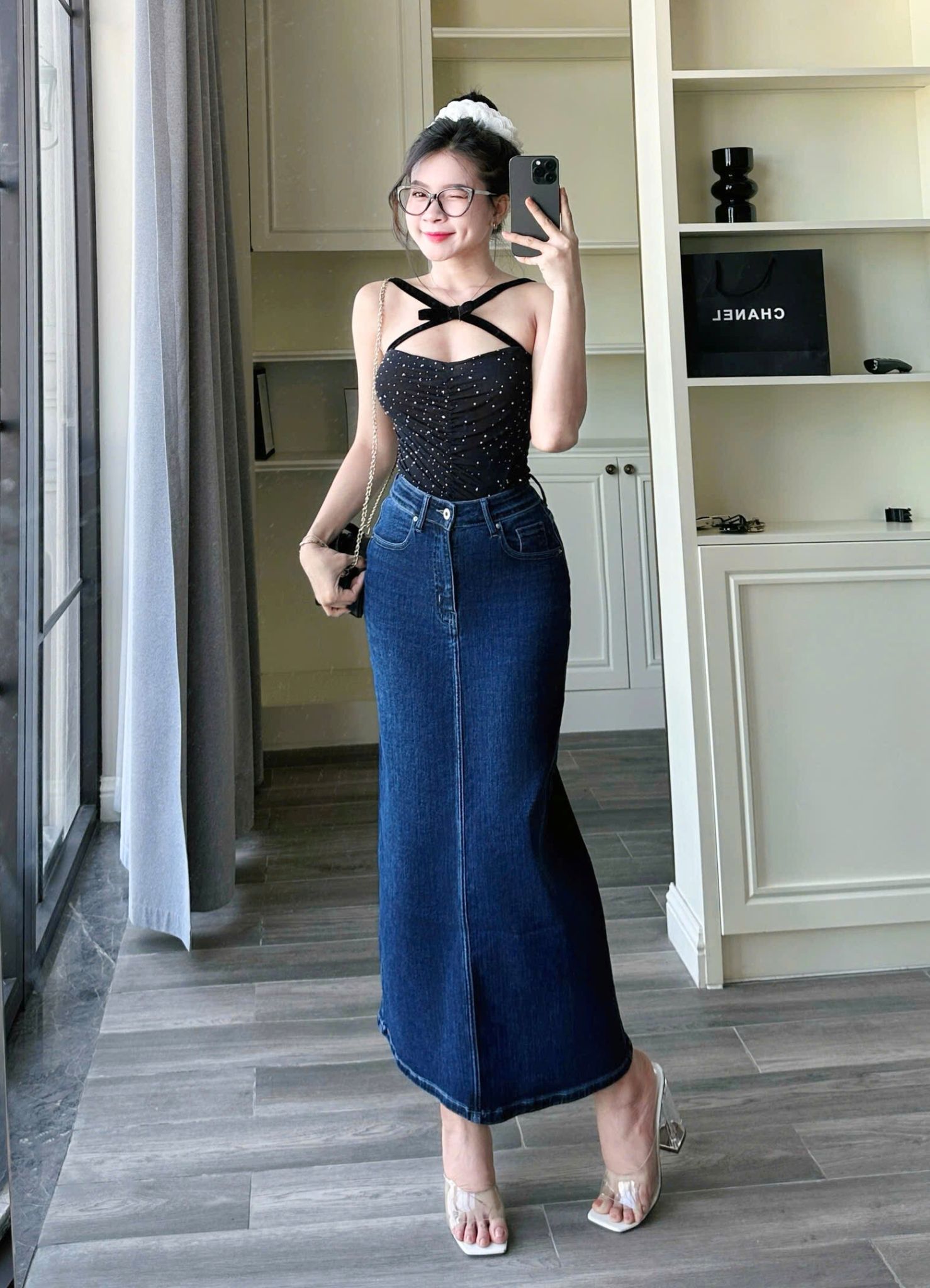  HQJeans Chân váy jeans siêu dài co giãn chất lượng VNXK mẫu thiết kế mới HQ190 