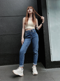  Quần jean nữ boyfriend baggy trơn dài đen và trắng co giãn HQJEANS 