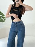  Quần jeans ống suông lưng cao ôm dáng tag v dáng dài lai 3 phân co giãn mẫu thiết kế mới HQJeans HQ102 