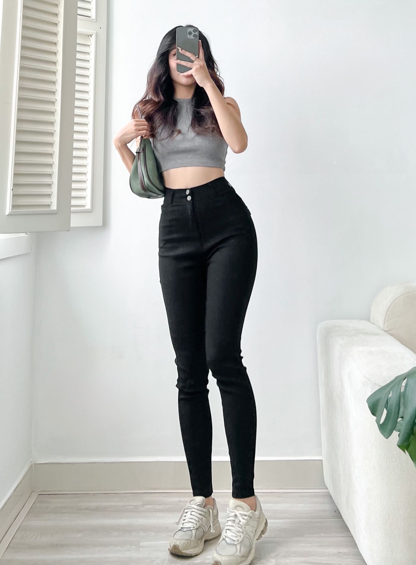  HQJeans Quần legging đen chất kaki siêu co giãn lưng siêu cao ôm dáng đơn giãn dễ mang HQ142 