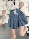 Chân váy jeans HQJeans bảng lớn thắt dây dáng xèo bên trong có short 