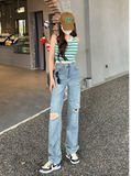  Quần jeans nữ suông đứng dài rách gối HQJeans mới nhất 