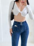  Quần jeans ống loe lưng cao túi trước lai 3 phân co giãn thoải mái chất lượng xuất khẩu HQJeans HQ106 
